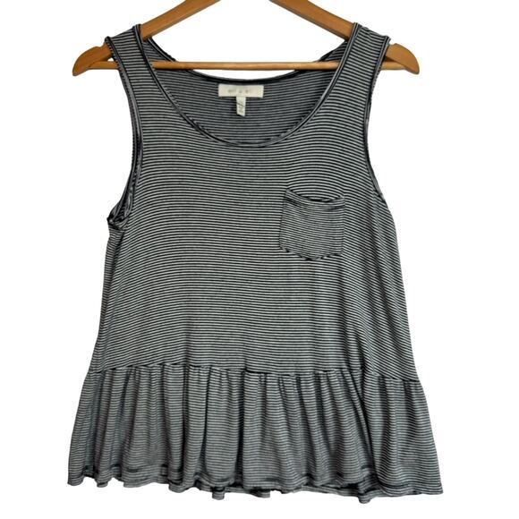 Anthropologie eri and ali Peplum Striped Tank Top Flowy Raw Hem Extra Small Navy - Picture 1 of 10
